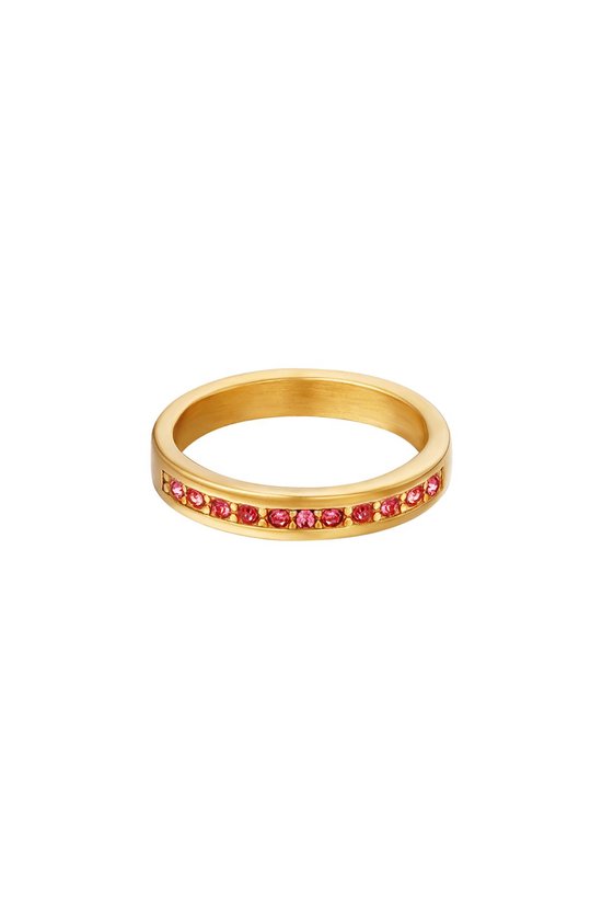Stainless steel -ring with zircon- small stones- goud - 18-Moederdag cadeautje - cadeau voor haar - mama V