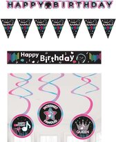TIKTOK - Feestpakket - Kinderfeest - Voordeelpakket - Versiering - Decoratie - Vlaggenlijn - Banner - Plafond Swirls - Happy Birthday Slinger.