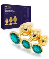 Metaal Gouden Buttplug set voor mannen en vrouwen - 3 delige Anal Plug set - Groen