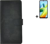 Xiaomi Redmi A1 Hoesje - Bookcase - Redmi A2 Hoesje - Pu Leder Wallet Book Case Zwart Cover + Screenprotector