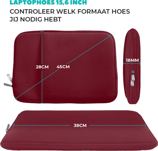 Coverzs Laptophoes 15 6 inch & 17 inch (bordeaux) - Laptoptas dames / heren geschikt voor o.a. 15 6 inch laptop en 17 Inch laptop - Geschikt voor Macbook - Laptophoes met ritssluiting - waterafstotende hoes