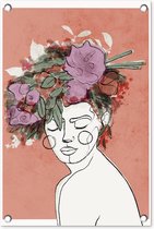 Tuindecoratie Portret - Vrouw - Bloemen - Pastel - 40x60 cm - Tuinposter - Tuindoek - Buitenposter