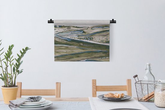 Wandkleed - Wanddoek - Abstract - Heuvels - Natuur - Groen- Kunst - 60x45 cm - Wandtapijt