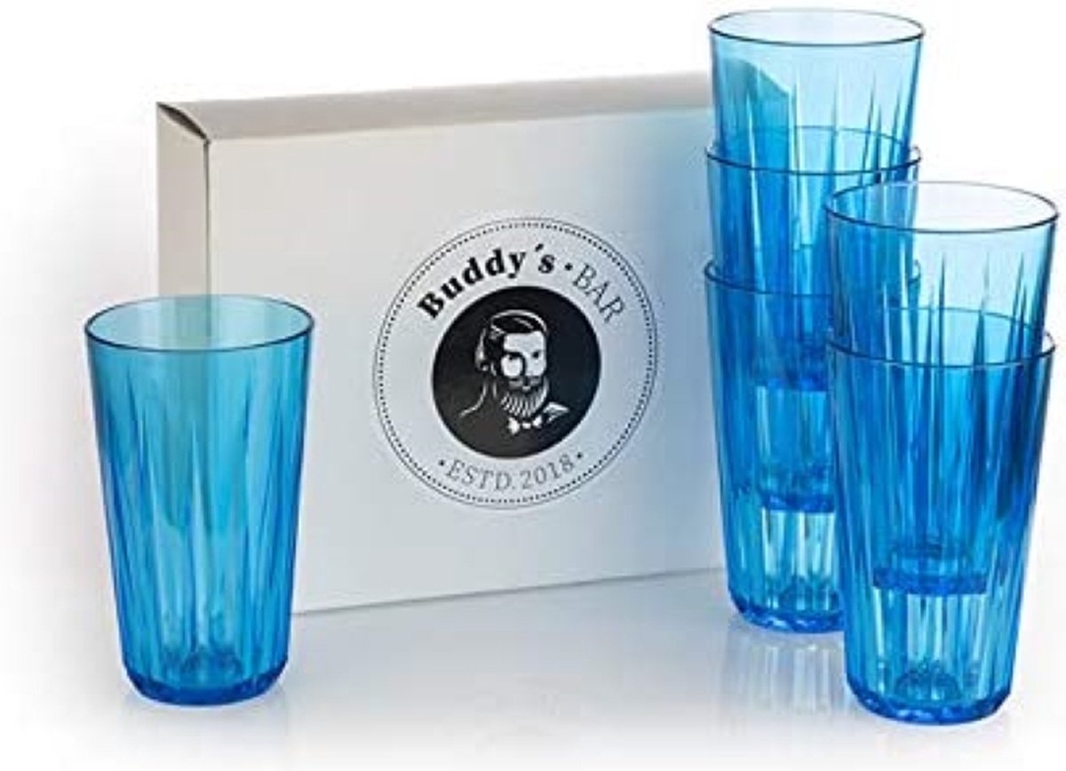 Buddy's Bar Tritan drinkglazen set 6 stuks 500 ml - blauw - BPA vrij en onbreekbaar