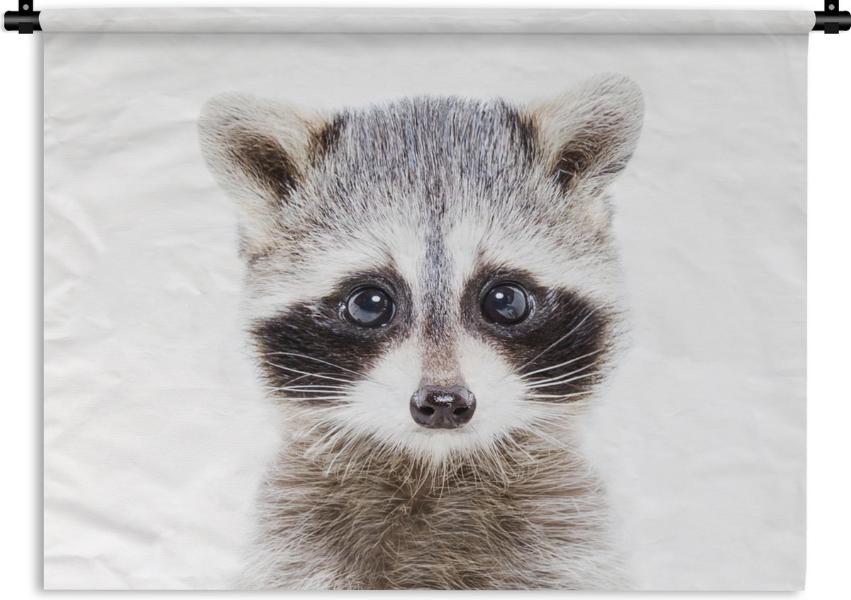 Wandkleed - Wanddoek - Wasbeer - Dieren - Natuur - Wit - 180x135 cm - Wandtapijt