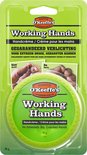 O'Keeffe's Working Hands Handcrème in verpakking, met voor-en-na foto's van handen. De pot is groen met oranje letters.