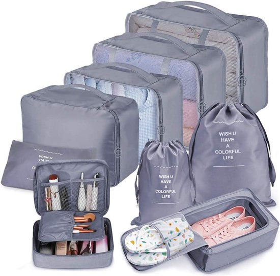 8-delige kofferorganizerset, multifunctionele verpakkingskubussen, waterdichte reis-kledingtassen, kofferorganizer, schoenentas, cosmeticatas, opbergsysteem voor vakantie, reizen