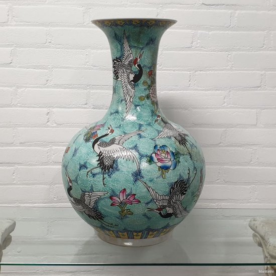 VASE CHINE EN PORCELAINE DECOR OISEAUX MILIEU XXE L1191 Céramique - Vendu