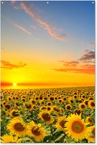 Tuinposter bloemen - Tuindecoratie zonnebloem geel - 120x180 cm - Tuinschilderij voor buiten - Tuindoek zonsondergang - Wanddecoratie - Schuttingdoek natuur - Balkon decoratie - Muurdecoratie bloemenveld - Buitenschilderijen voor in de tuin