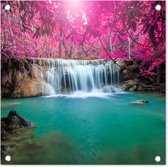 Tuinposters Waterval - Boom - Roze - Natuur - 50x50 cm - Tuindoek - Buitenposter