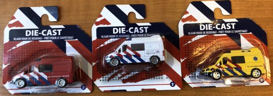 Speelgoed Set van 3: Brandweer, Politie, Ambulance (7 cm) 1/64 Die-Cast {Modelauto - Miniatuurauto - Minatuurvoertuig - Politieauto}