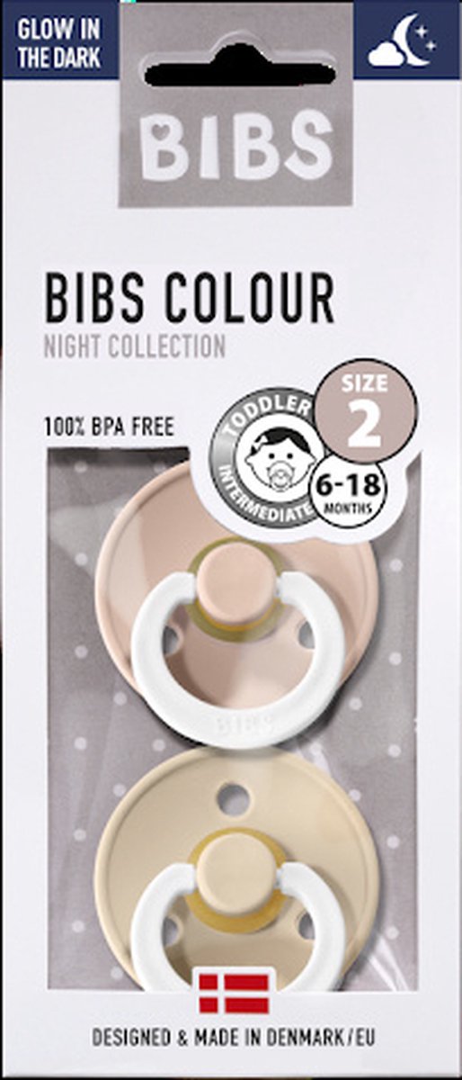 BiBS - Glow in the Dark - Maat 2 - Fopspeen - Symmetrisch - Blush Glow / Vanilla Glow van BIBS — afbeelding 3