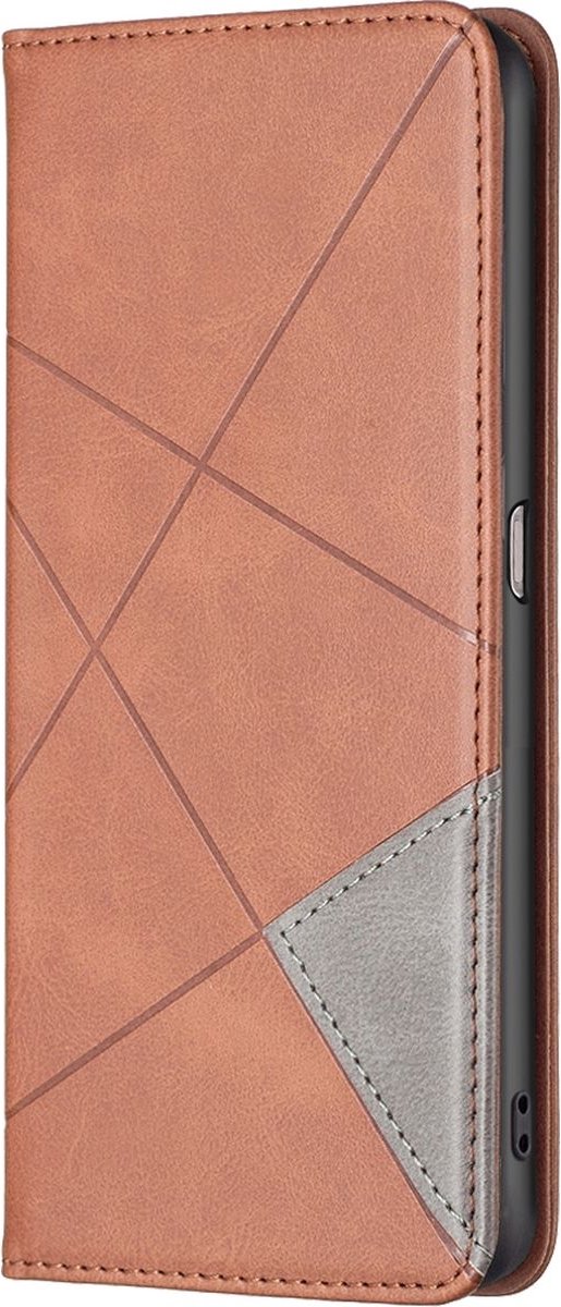 Mobigear Telefoonhoesje geschikt voor OPPO A96 Hoesje | Mobigear Rhombus Slim Bookcase | Pasjeshouder voor 2 Pasjes | Telefoonhoesje voor Pinpas / OV Kaart / Rijbewijs - Bruin