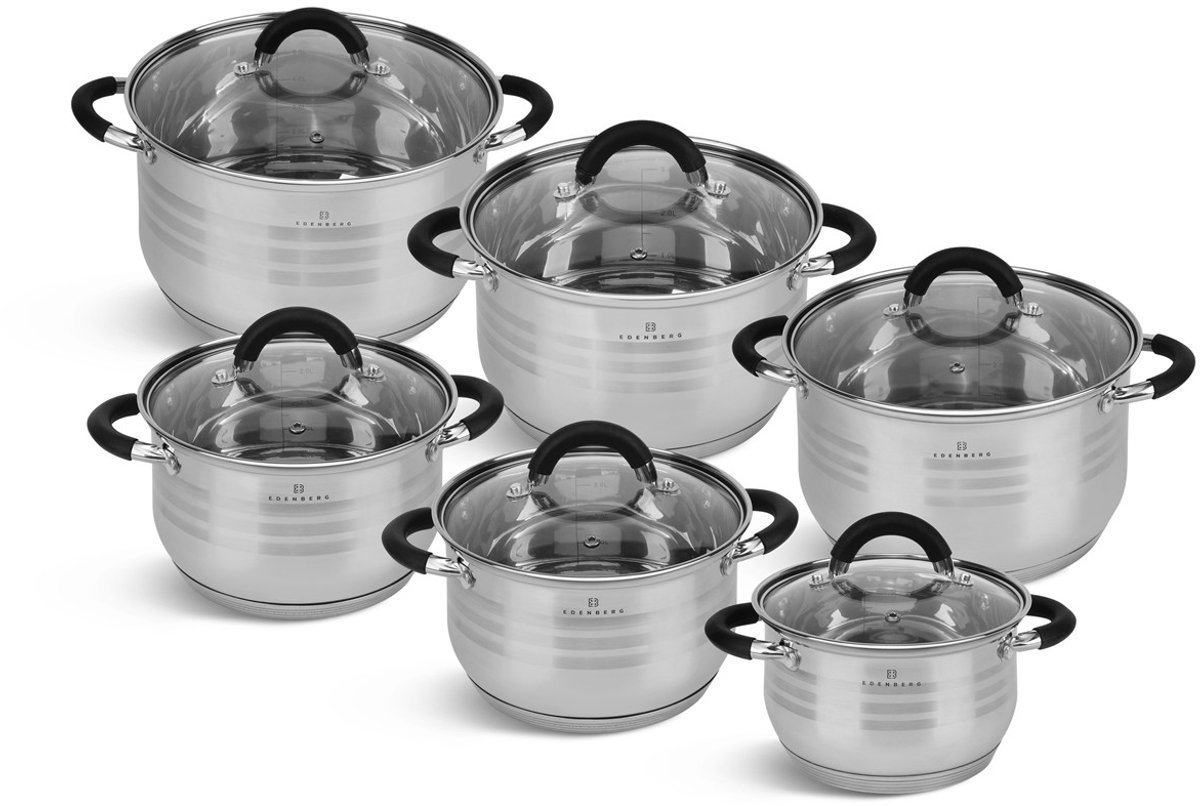 Edënbërg Classic Line - Pannenset - RVS - 12 delig - Sandwichbodem