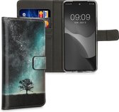 kwmobile telefoonhoesje geschikt voor Motorola Moto G72 - Backcover voor smartphone - Hoesje met pasjeshouder in blauw / grijs / zwart - Sterrenstelsel en Boom design