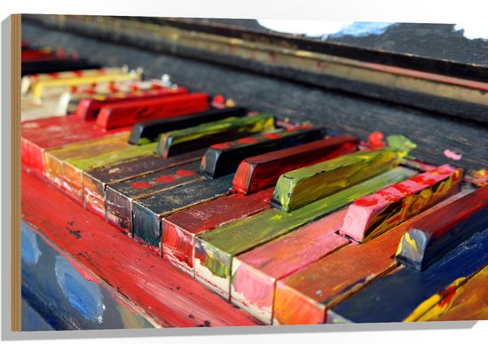 Hout - Pianotoetsen onder de Gekleurde Verf - 90x60 cm - 9 mm dik - Foto op Hout (Met Ophangsysteem)