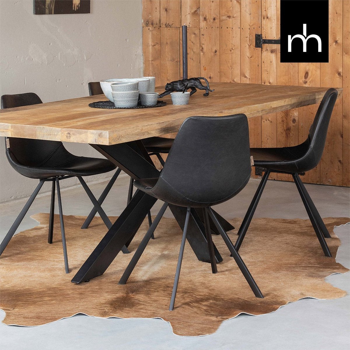 Mangohouten Eettafel Memphis Rechthoek 260x100 cm Mahom Industrieel - Dinertafel van Mangohout & Metaal - Industriële Eettafel