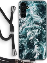 Case Company® - Hoesje met koord geschikt voor Samsung Galaxy A14 hoesje met Koord - Zee golf - Telefoonhoesje met Zwart Koord - Bescherming aan alle Kanten en Over de Schermrand