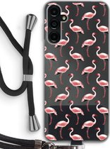 Case Company® - Hoesje met koord geschikt voor Samsung Galaxy A14 hoesje met Koord - Flamingo - Telefoonhoesje met Zwart Koord - Bescherming aan alle Kanten en Over de Schermrand