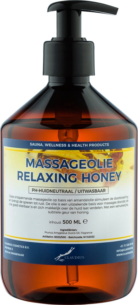 Goedkoopste Massageolie Relaxing Honey 500 ml met pomp - 100 natuurlijk - biologisch en koud geperst