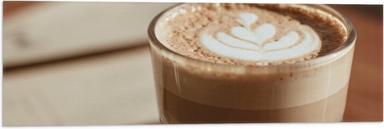 Vlag - Koffie-art in Kop Verse Koffie - 90x30 cm Foto op Polyester Vlag