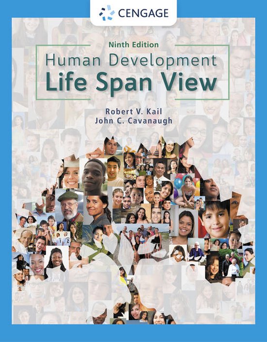 Boekomslag van Human Development: Life Span View, negende editie, met een mozaïek van gezichten van diverse mensen die een boom vormen.