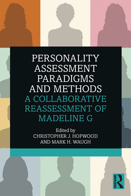 Boekomslag: Personality Assessment Paradigms and Methods, met silhouetten van mensen tegen een kleurrijk vierkantpatroon.