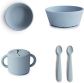 Service de Set Mushie | Set assiette, bol, gobelet et cuillère en silicone | Calcul | Set de Vaisselle pour enfants en silicone