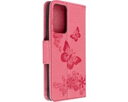 Avizar Hoesje Geschikt voor Samsung Galaxy A33 Portemonnee met Vlinder en Bloem Patroon, Roze
