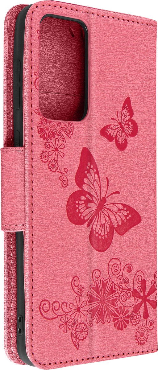 Hoes met vlinder&bloemen Geschikt voor Samsung A33 Wallet Video Stand Pink