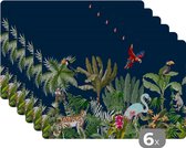 Placemat - Placemats kunststof - Jungle - Planten - Dieren - Kinderen - Flamingo - Zebra - 45x30 cm - 6 stuks - Hittebestendig - Anti-Slip - Onderlegger - Afneembaar