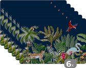 Placemat - Placemats kunststof - Jungle - Planten - Dieren - Kinderen - Flamingo - Zebra - 45x30 cm - 6 stuks - Hittebestendig - Anti-Slip - Onderlegger - Afneembaar