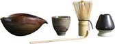 Winkrs - Matcha Thee set met bamboe garde & theelepel met een houder van keramiek - Matcha Klopper/Whisk - Japanse Theeceremonie - Hand Glazed Brown