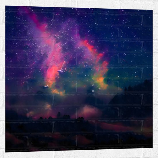 Muursticker - Roze en Geel Licht in de Melkweg - 80x80 cm Foto op Muursticker