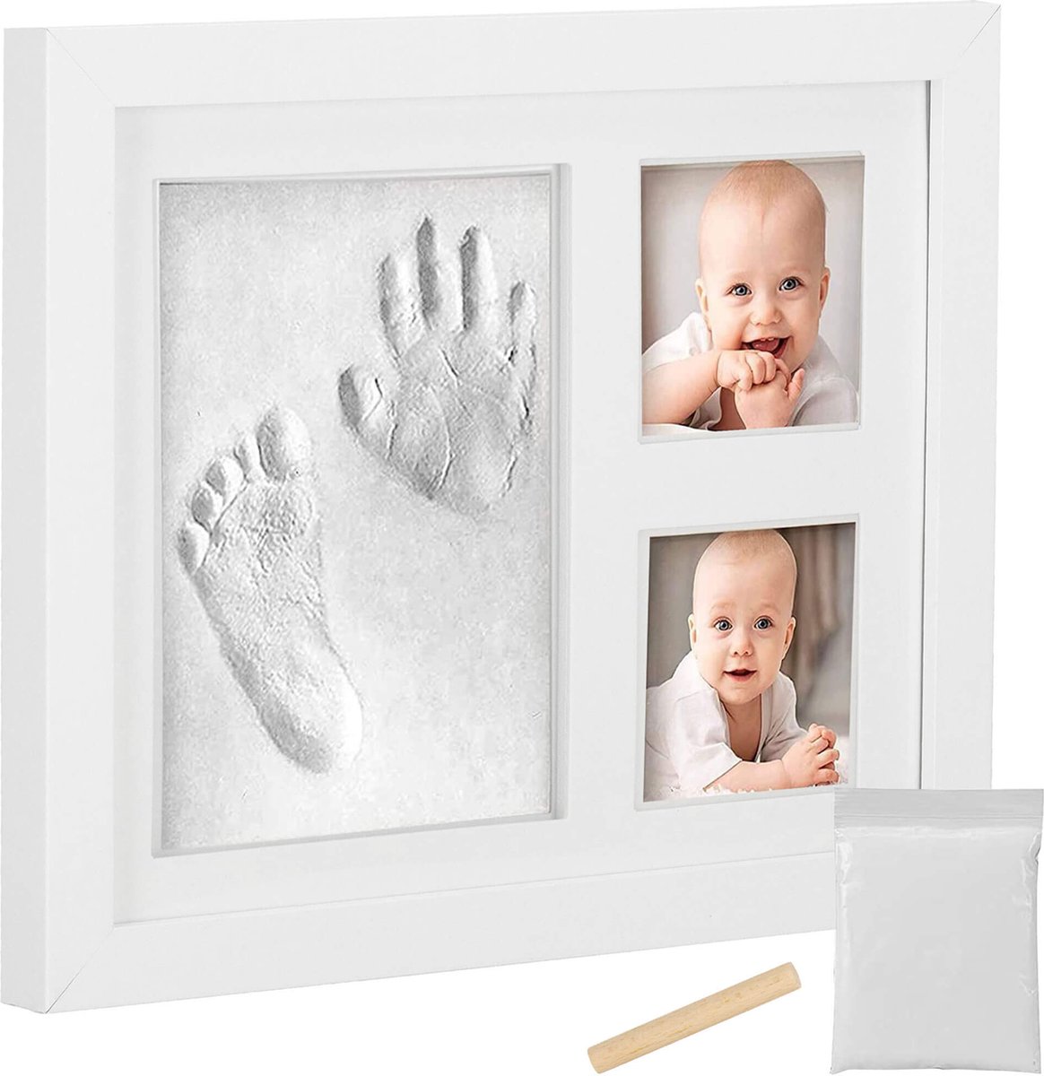 1x Cadre photos bébé avec empreintes plâtre, jeu pour main ou pied