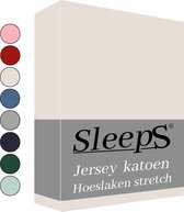 Sleeps Jersey Hoeslaken - Crème Lits-Jumeaux 200x200/220 cm - 100% - Hoge Hoek... | bol.com