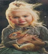 Diamond Painting Volwassenen - Meisje met konijn - 50x60cm - Ronde Steentjes - Meisje - Konijn
