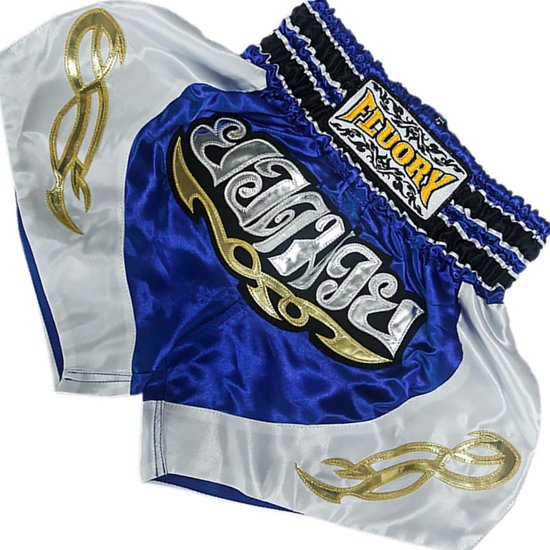 Fluory Kids Muay Thai Kickboks Broekje Blauw MTSF57 S = 10 Jaar