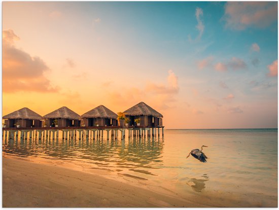 Poster Glanzend – Luxe Vakantieverblijven boven de Zee aan de Maledieven - 40x30 cm Foto op Posterpapier met Glanzende Afwerking