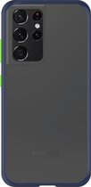 Telefoonglaasje Hoesje Geschikt voor Samsung Galaxy S21 Ultra - Kunststof - Blauw Transparant - Beschermhoes - Case - Cover