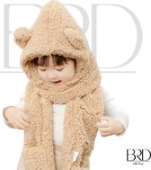 BRD Wintermuts Teddy All-in-one Beige - Muts, sjaal en handschoenen in één voor kinderen - unisex baby kind gevoerd