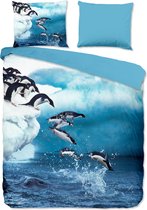 Zachte dekbedovertrek Swimming Pinguins - 200x200/220 (tweepersoons) - strijkvrij - scherp geprint - lijkt net echt