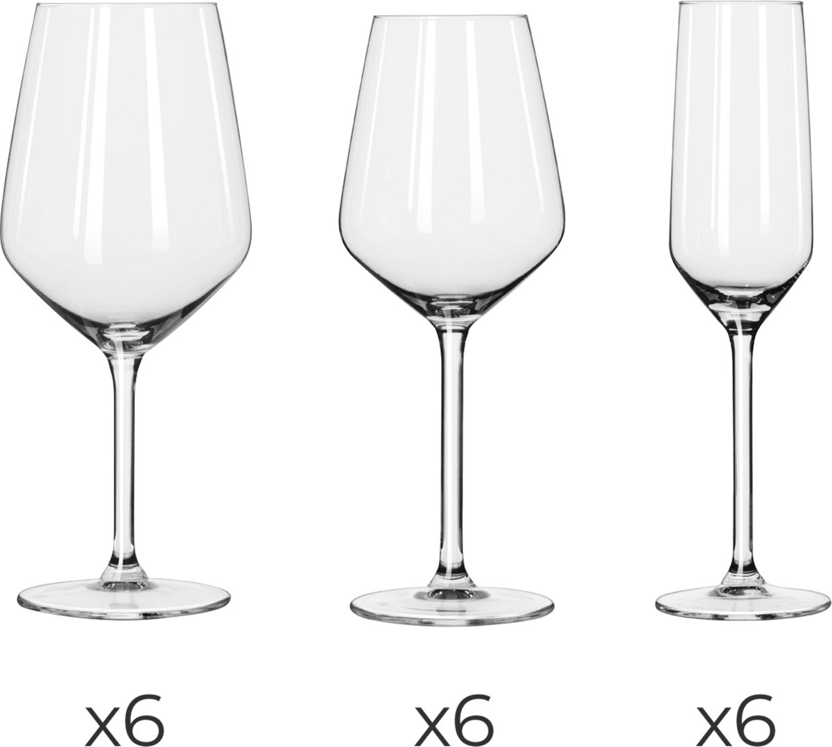 Royal Leerdam - Eleanor - Wijnglazen Champagneglazen set- 18 delig - 22, 37 & 53 cl -Glazen