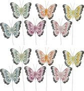Decoris decoratie vlinders op draad gekleurd - 12x stuks - 8 cm