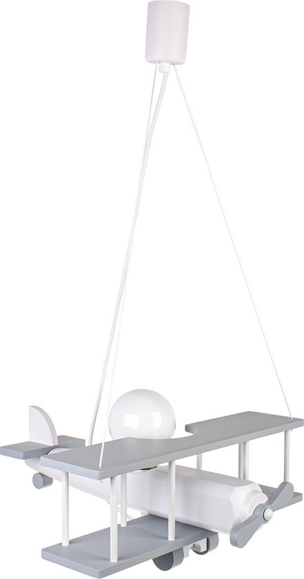 Hanglamp - Voor kinderen - Vliegtuig - Wit - Grijs - Hout - 42 x 45 x 75 cm