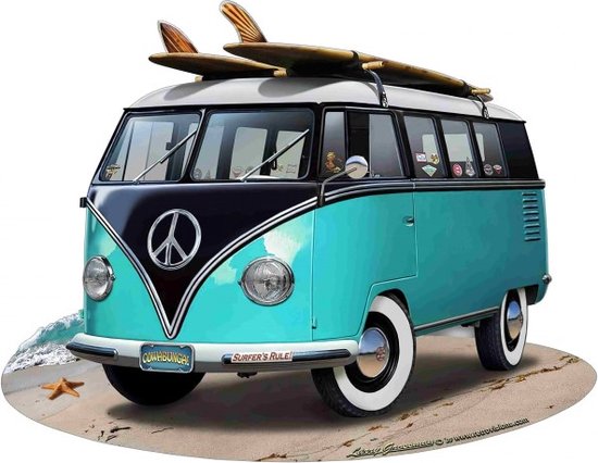 Foto: Wandbord special ibiza look surfers bus at the beach
