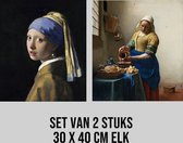 Allernieuwste.nl® SET van 2 stuks Canvas Johannes Vermeer Meisje met de Parel PLUS Het Melkmeisje - Oude Meesters - Kleur - SET 2st 30 x 40 cm