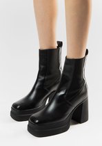 Sacha - Dames - Zwarte leren Chelsea boots met plateau hak - Maat 41