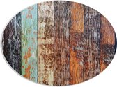 PVC Schuimplaat Ovaal - Houten Planken op een Rijtje met Verschillende Kleuren - 68x51 cm Foto op Ovaal (Met Ophangsysteem)