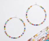 Jeannette-Creatief® - Beach - Folklore 01 - Zilveren oorringen - silverplated vierkante zilveren kraaltjes - colormix rocailles - damesoorbellen - Zomer - Ibiza - Beach - Festival - Hippie - Bohemien - Bohemian - Summer - Festival